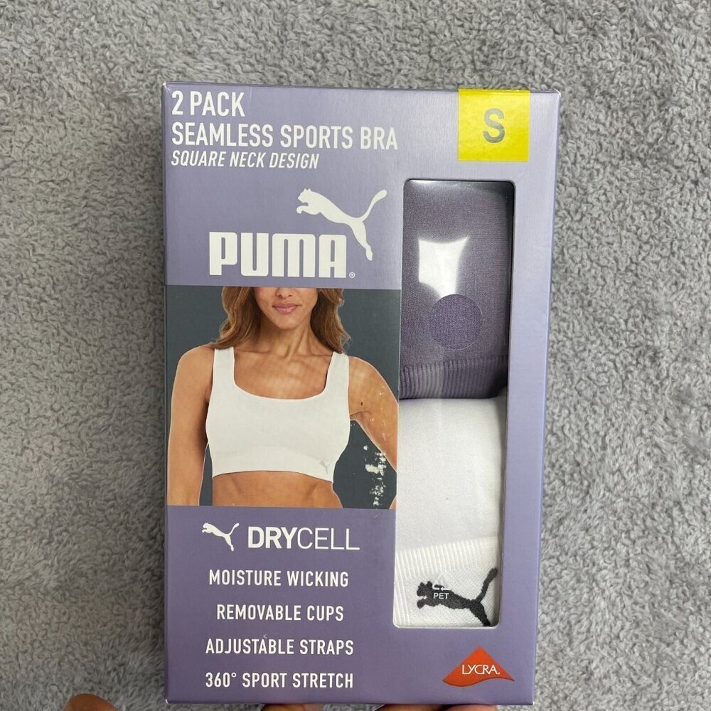 NEW Puma Women's S 2 Pack Seamless Sports Bra With Square Neck Design